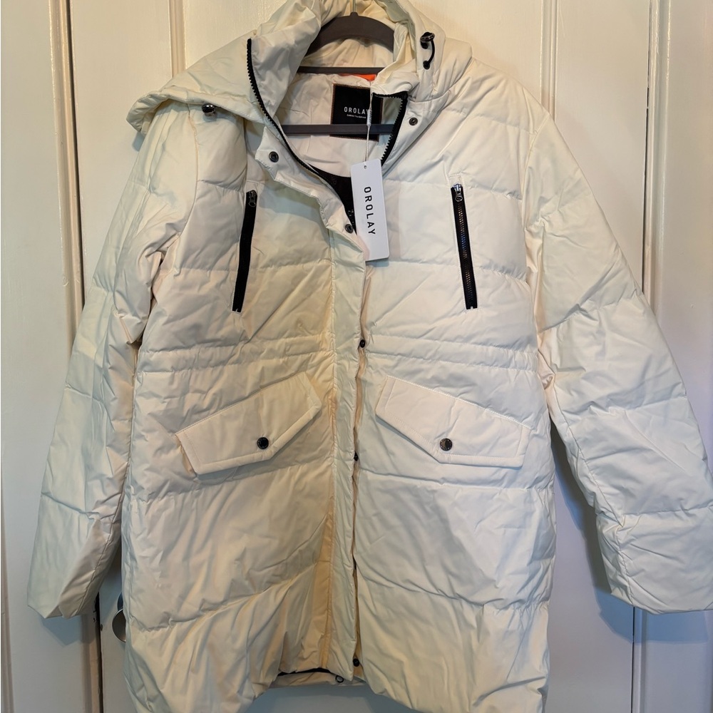 OROLAY Cream Puffer Jacket with High Collar and Hood